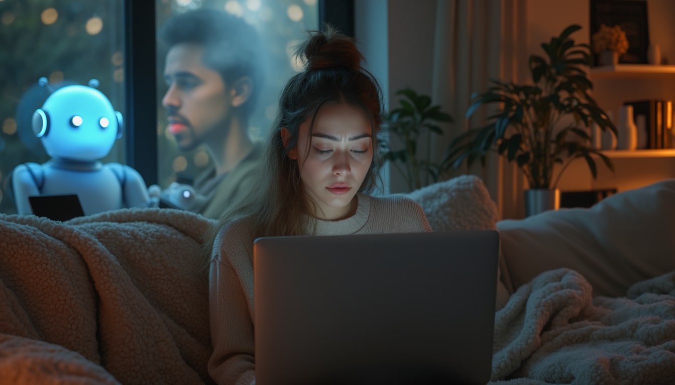 explorez les défis des relations modernes dans un monde où l'amour virtuel et la technologie s'entremêlent. découvrez si votre partenaire ia pourrait un jour faire face à des tromperies et abandonner la connexion humaine au profit des algorithmes.