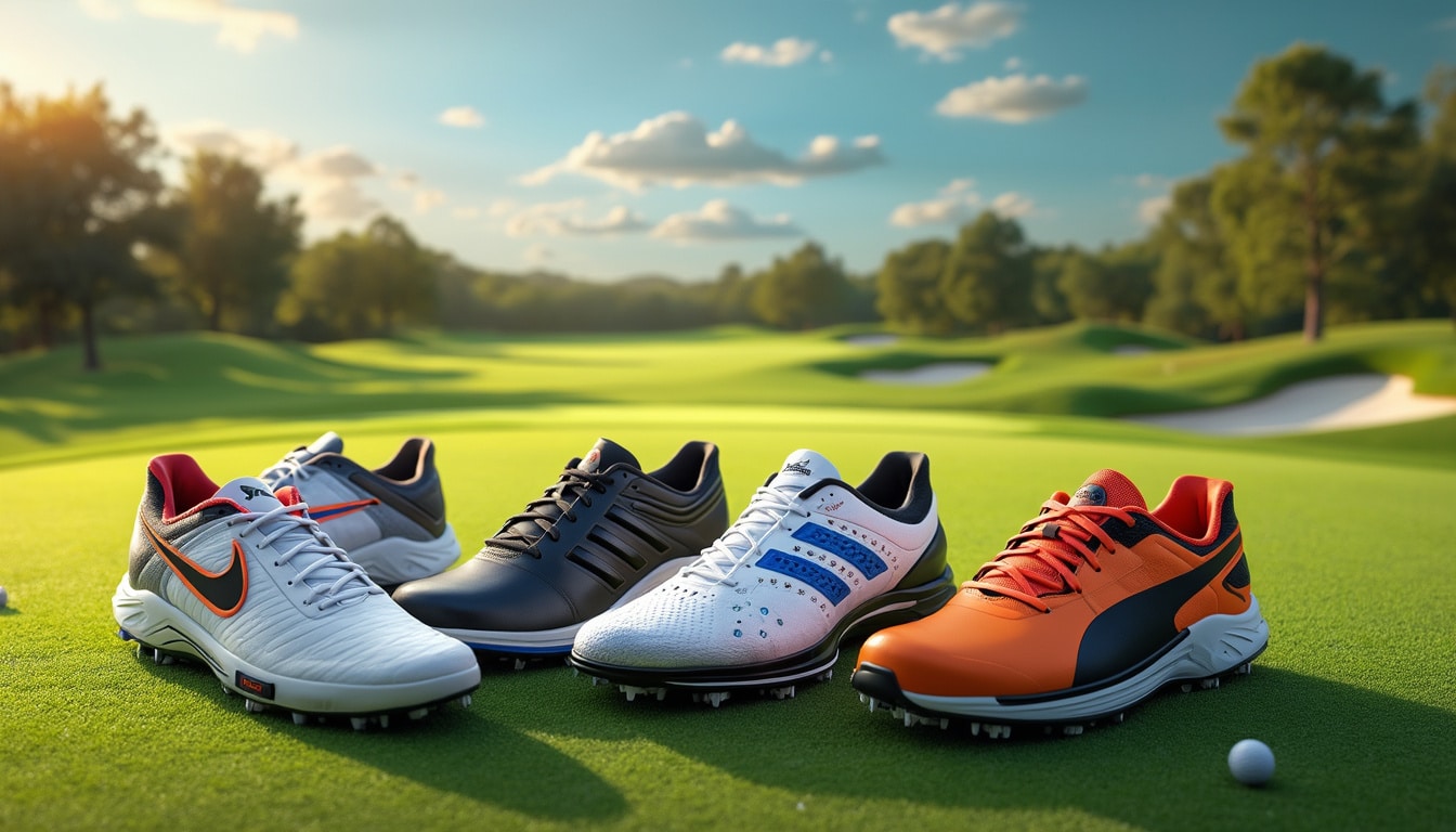 découvrez notre sélection des meilleures chaussures de golf pour hommes qui allient confort, style et performance sur le green. idéales pour tous les niveaux de jeu, ces chaussures vous garantiront une adhérence optimale et un maintien parfait, vous permettant de jouer votre meilleur golf.